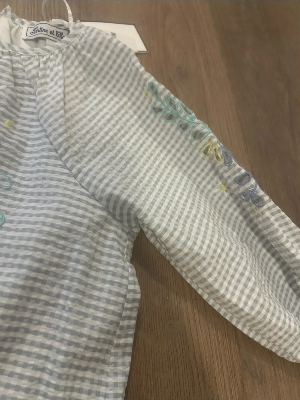 Girls' Light blue Seersucker Ruffle Hem Dress